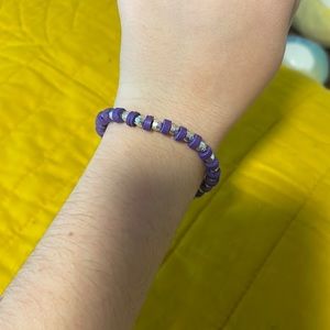 Silver and purple clay bead bracelet